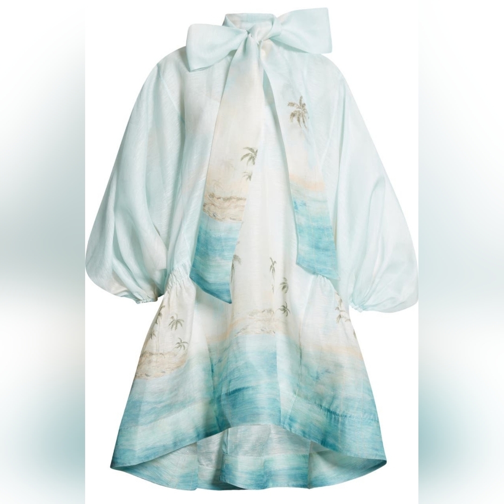 Zimmermann - NWT - Seascape Print  Long Sleeve Organza Minidress